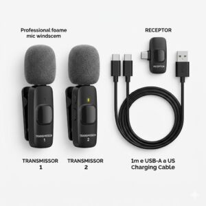 Kit Microfone de Lapela Sem Fio Duplo