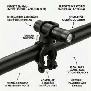Suporte Giratório 360º para Lanterna e Farol de Bike - Fixação em Guidão